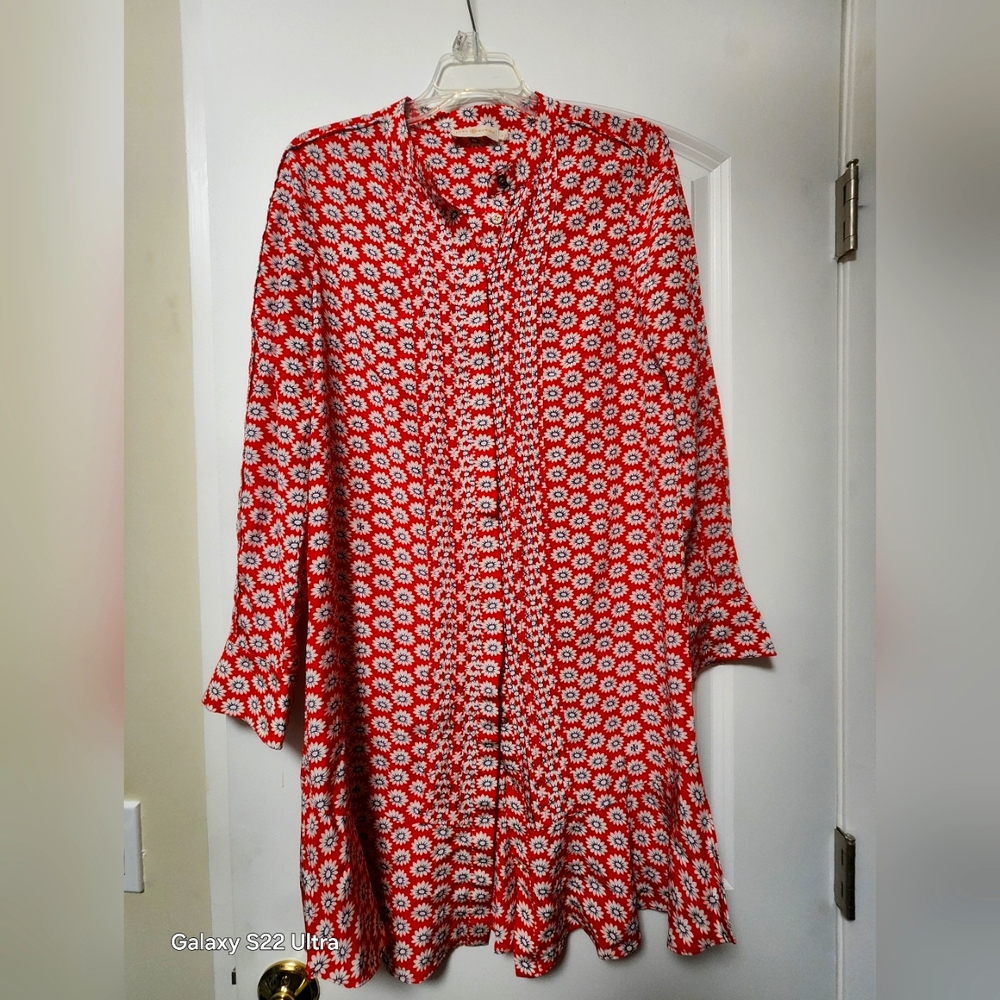 Red and White Floral Button-Up Dress